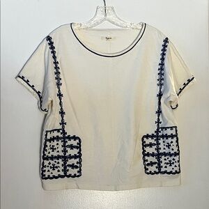Madewell White Tee with Navy Embroidery
